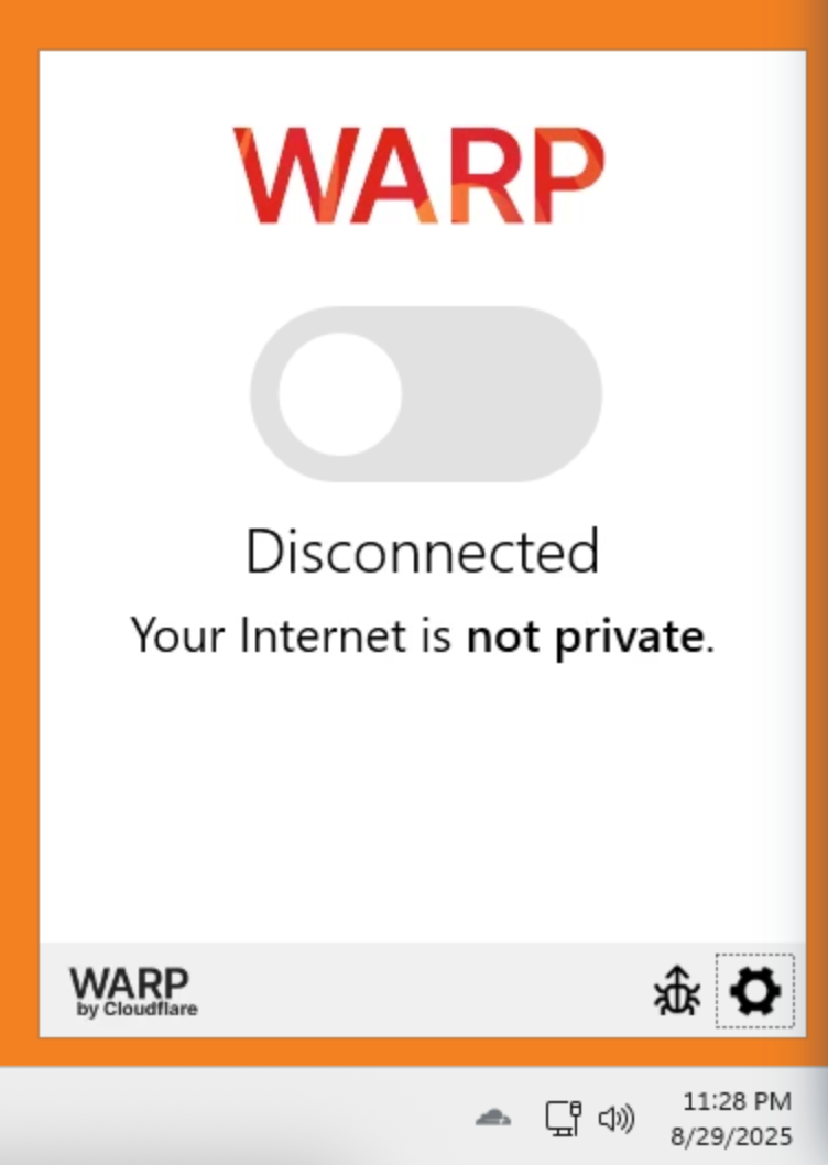 Cloudflare WARP icon in the Windows task bar